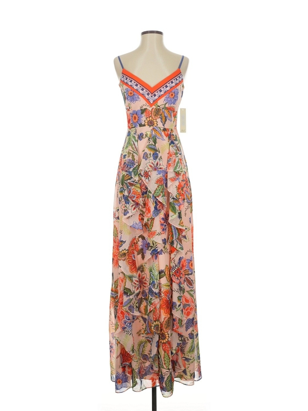 Eliza J Pink Floral Maxi Dress with Contrast Trim